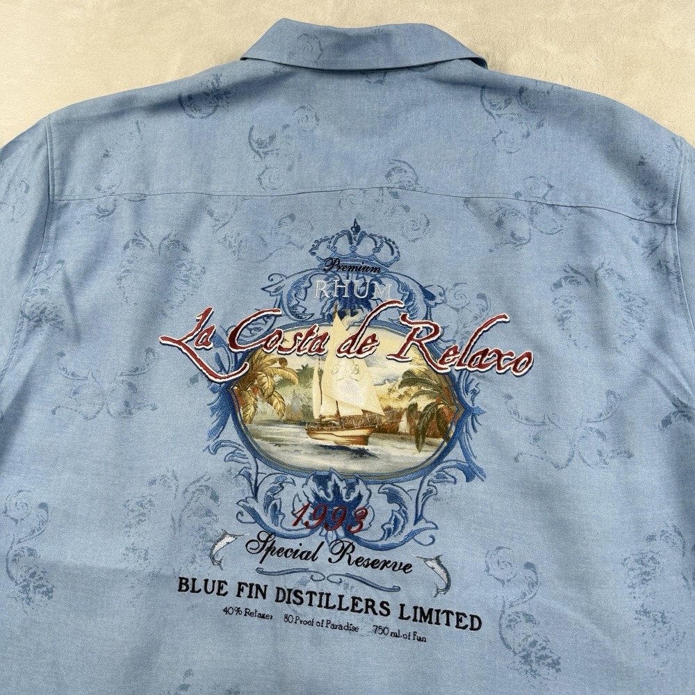 Tommy Bahama 100% Silk Embroidered La Costa de Relaxo Loop Collar Mens M Rhum